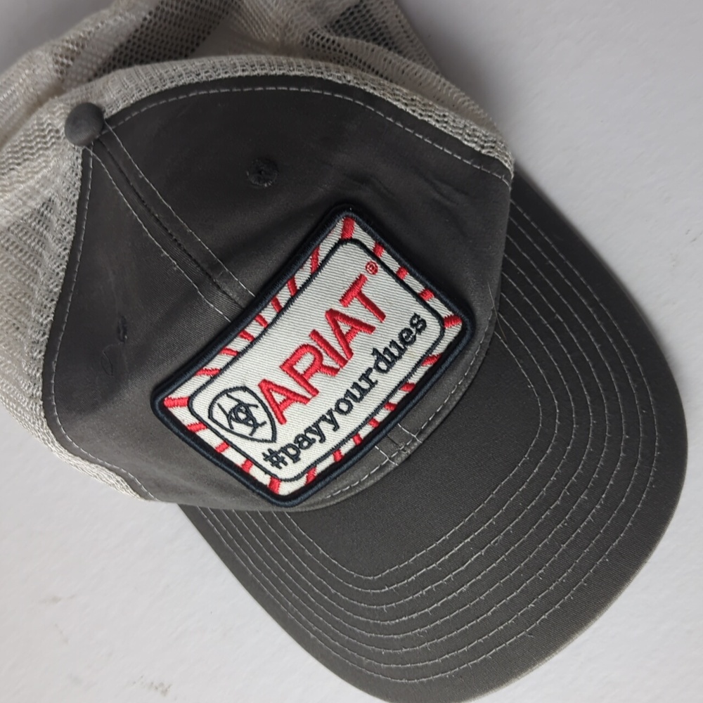 ARIAT #Payyourdues Gray Patch Hat Mesh Back Snapback